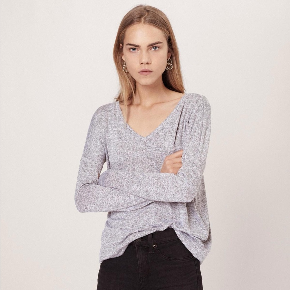 Rag & Bone Theo Long Sleeve Tee in Light Gray; Size Medium